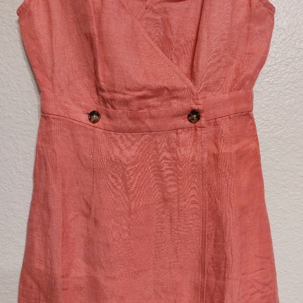 J. Crew Cap Sleeve Linen Faux Wrap Midi Dress-size 0P - Picture 4 of 6